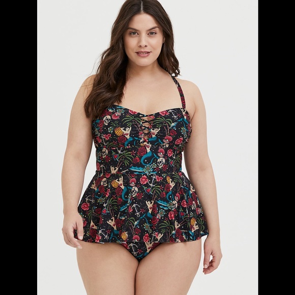 TORRID TATTOO MERMAID LATTICE SWIM DRESS **NWOT**